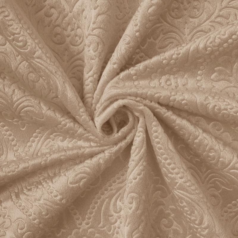 Encasa XO Embossed Velvet Fabric Material by Meter Beige Sofa Cloth Material Fabric Unstitched Fabric for Making Cushion Cover Sofa Cover Backdrop 175 GSM Width 54 Inches Order by Meter - Image 1