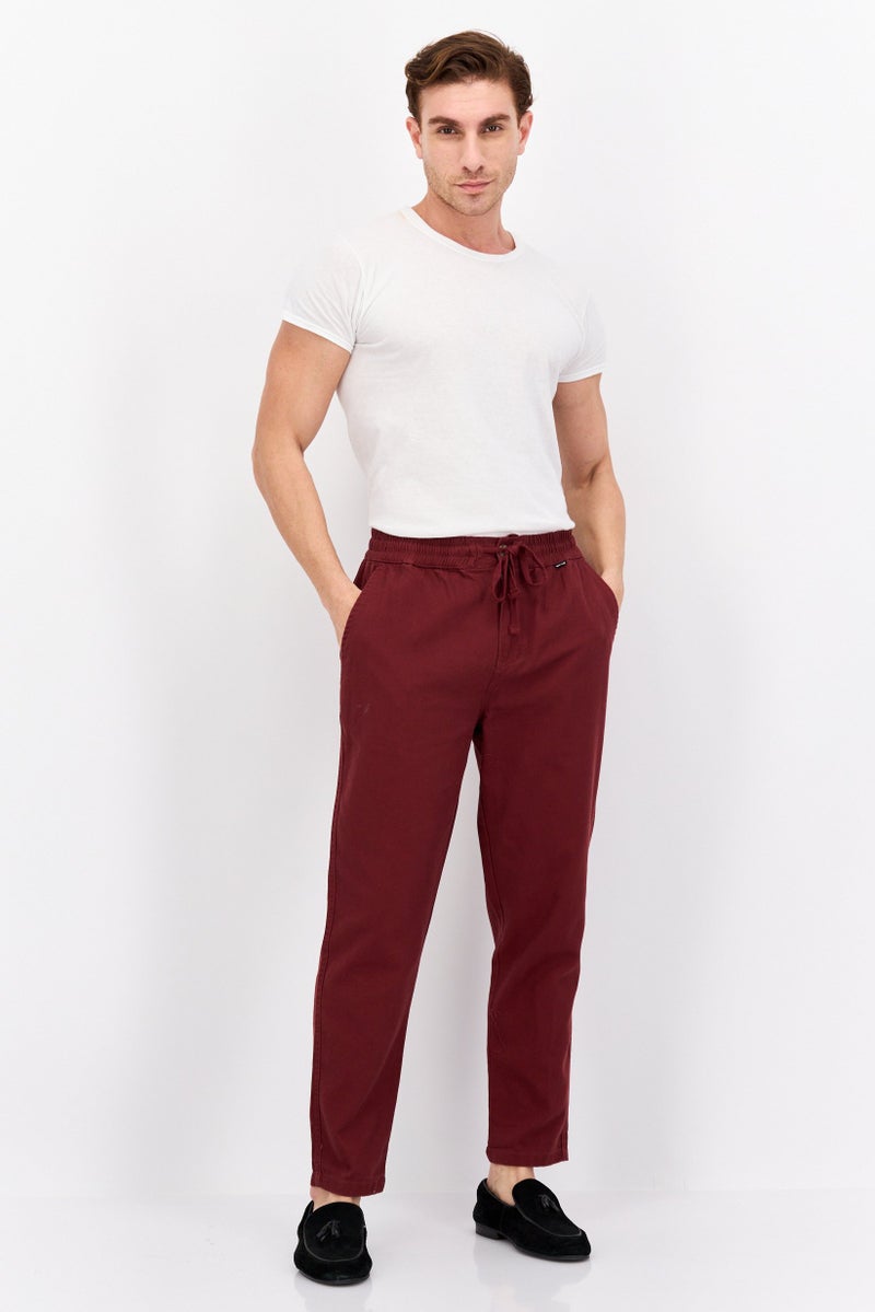 Men Straight Fit Brand Logo Straight Leg Pants, Marron