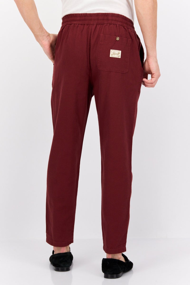 Men Straight Fit Brand Logo Straight Leg Pants, Marron