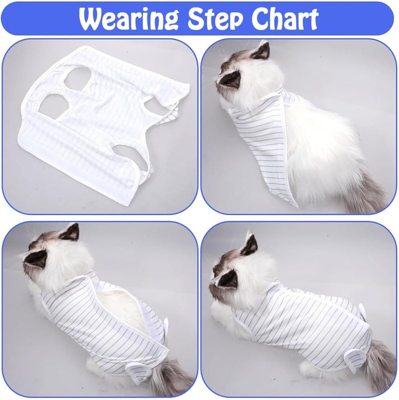 Neostyle Cat Recovery Suit,Pet Professional Recovery Suit for Abdominal Wounds or Skin Diseases,After Surgery Wear,E-Collar Alternative for Cats (S, Blue stripe) - Image 5