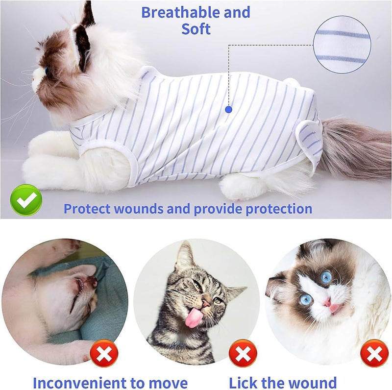 Neostyle Cat Recovery Suit,Pet Professional Recovery Suit for Abdominal Wounds or Skin Diseases,After Surgery Wear,E-Collar Alternative for Cats (S, Blue stripe) - Image 3