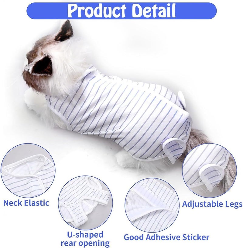 Neostyle Cat Recovery Suit,Pet Professional Recovery Suit for Abdominal Wounds or Skin Diseases,After Surgery Wear,E-Collar Alternative for Cats (S, Blue stripe) - Image 4