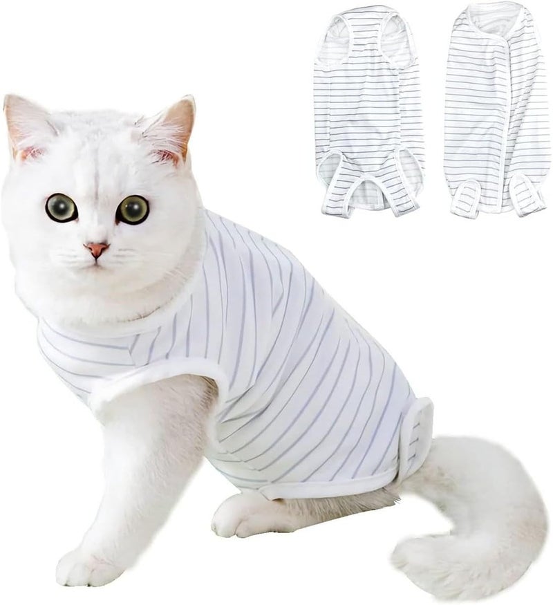 Neostyle Cat Recovery Suit,Pet Professional Recovery Suit for Abdominal Wounds or Skin Diseases,After Surgery Wear,E-Collar Alternative for Cats (S, Blue stripe) - Image 1