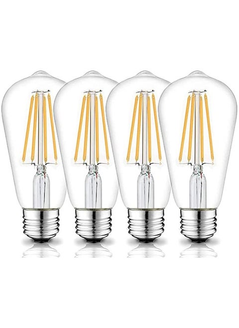 مصباح LED E27، لمبات ضوئية موفرة للطاقة غير قابلة للتعتيم، 6 واط ST64 6500K إيديسون vintage برغي ES 60 واط استبدال المتوهجة الزجاج الشفاف القديم للقلادة المنزلية، مصباح بتصميم قديم (4 قطع أبيض بارد