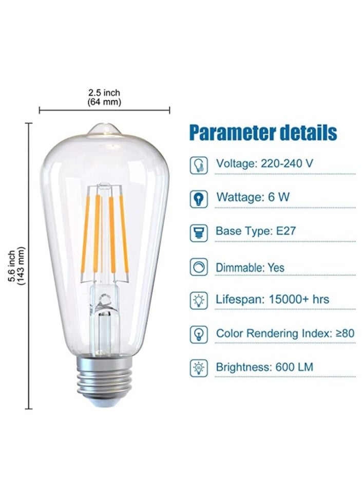 SYOSI - E27 LED Bulb, NonDimmable Energy Saving Light Bulbs, 6W ST64 6500K Vintage Edison Screw ES Bulb 60W Incandescent Replacement Antique Clear Glass for Pendant Home, Retro Fashioned Lamp (4Pcs Cool White - Image 1
