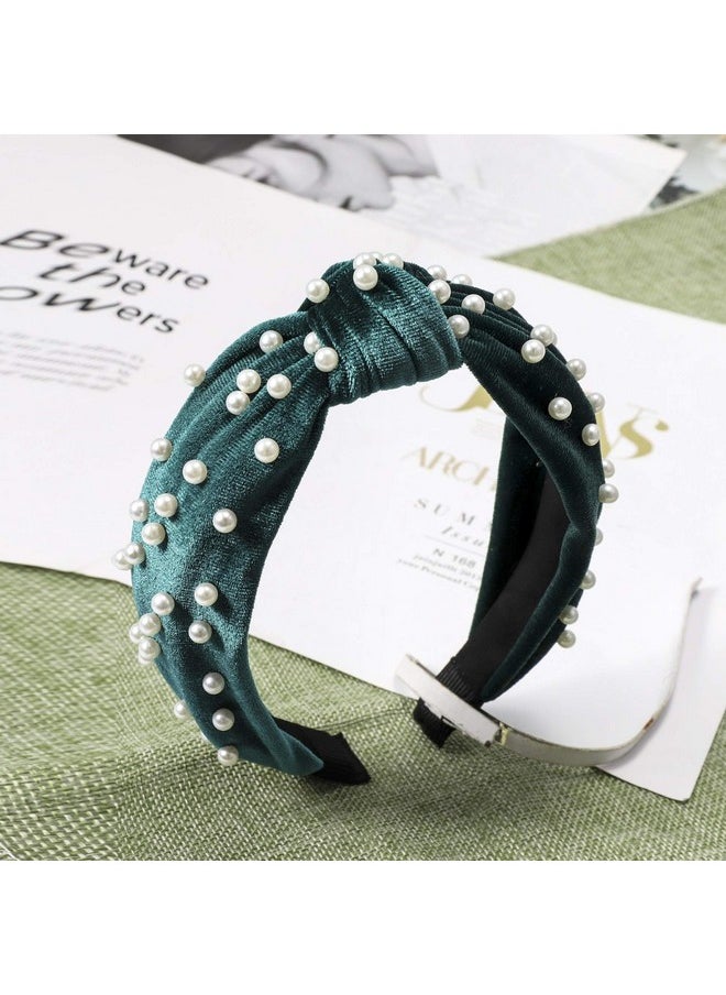 Lydztion Headbands For Women Pearl Headbands - 1Pcs Twisted Faux Pearl Velvet Headband Elegant Bling Hair Clip Hairpins Headwear Barrette Styling Tools Accessories,Green  - Image 2