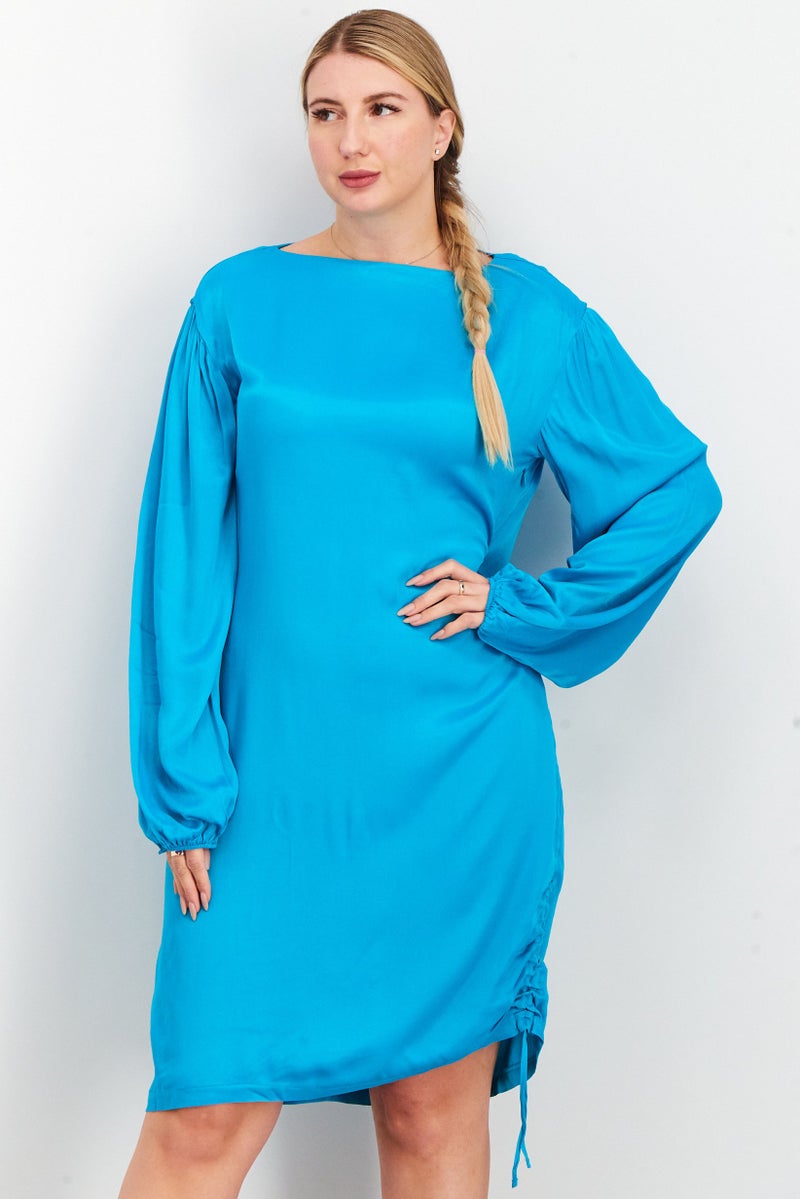 NA-KD Women Plain Drawstring Mini Dress, Turquoise - Image 1