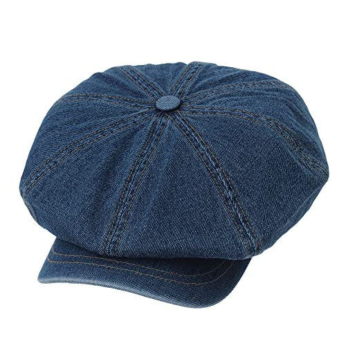 WITHMOONS Denim Cotton Newsboy Hat Baker Boy Beret Flat Cap KR3613 (Darkblue) - Image 1