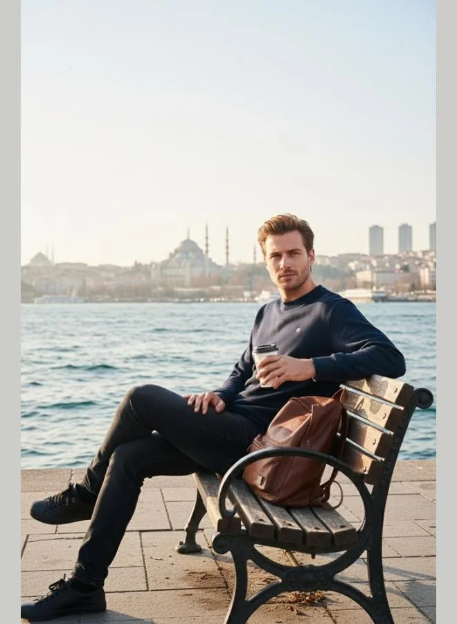 بوراتي بلوزة رجالي بياقة دائرية وأكمام طويلة بقصة عادية من بوراتي