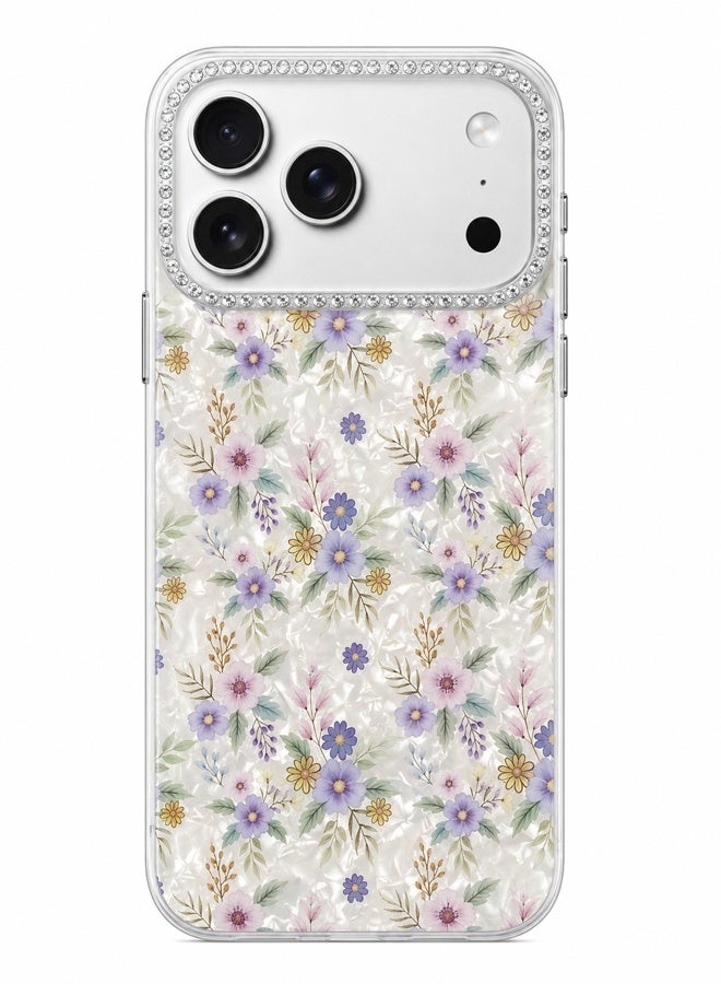 VR CREATIVE Protective Case Cover for Apple iPhone 17 Pro Max with Floral Marble Flower Print Transparent TPU + PC Shockproof Back Cover Design 6 - Image 1