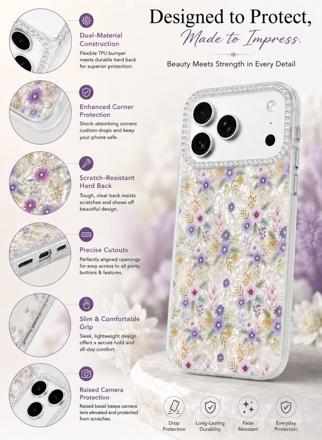 VR CREATIVE Protective Case Cover for Apple iPhone 17 Pro Max with Floral Marble Flower Print Transparent TPU + PC Shockproof Back Cover Design 6 - Image 3