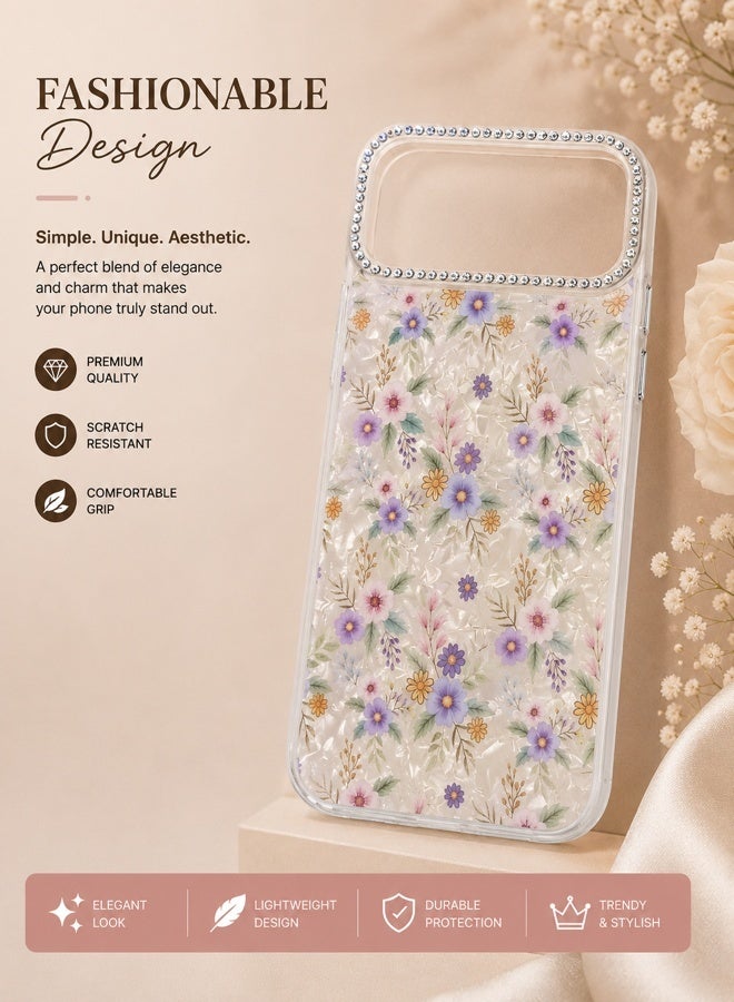 VR CREATIVE Protective Case Cover for Apple iPhone 17 Pro Max with Floral Marble Flower Print Transparent TPU + PC Shockproof Back Cover Design 6 - Image 4