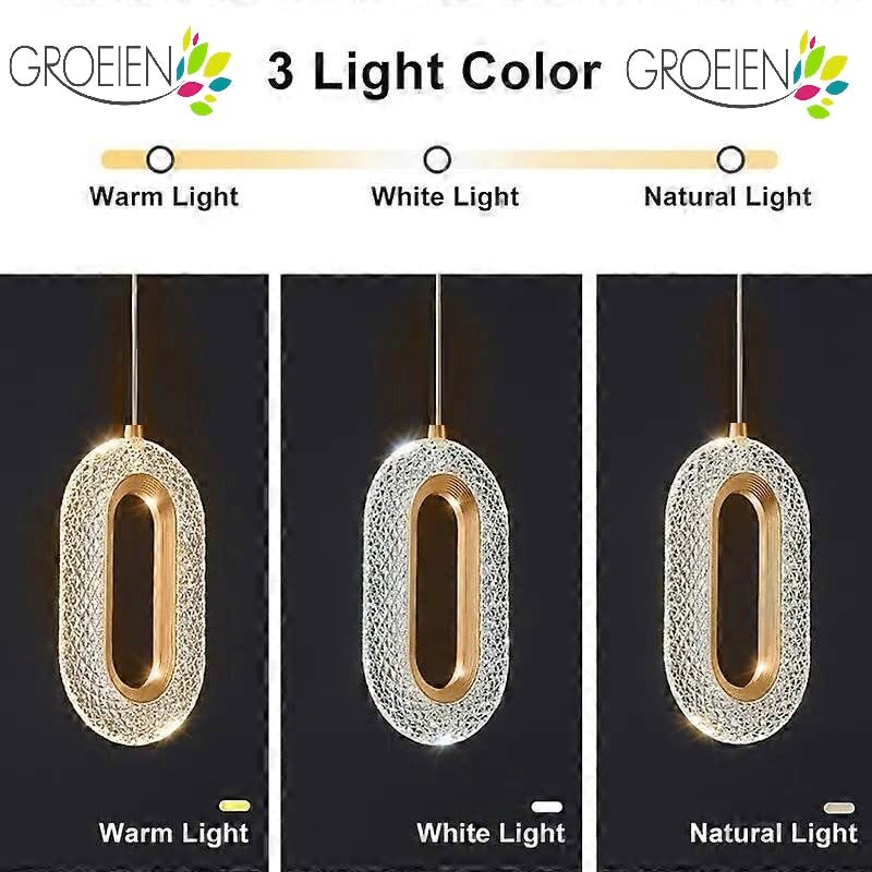 Groeien Pack of 2 |12W | 3 Color Gold Finish Modern LED Crystal Oval Hanging Pendant Ceiling Lamp Fixture | Chandelier for Home, Indoor, Outdoor,Living Room, Bedroom(Oval-Crystal Ring, 2) - Image 4