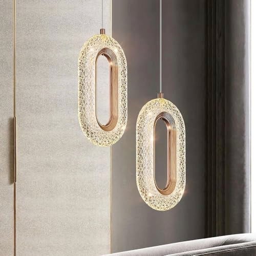 Groeien Pack of 2 |12W | 3 Color Gold Finish Modern LED Crystal Oval Hanging Pendant Ceiling Lamp Fixture | Chandelier for Home, Indoor, Outdoor,Living Room, Bedroom(Oval-Crystal Ring, 2) - Image 3