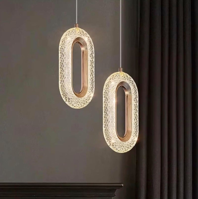Groeien Pack of 2 |12W | 3 Color Gold Finish Modern LED Crystal Oval Hanging Pendant Ceiling Lamp Fixture | Chandelier for Home, Indoor, Outdoor,Living Room, Bedroom(Oval-Crystal Ring, 2) - Image 1