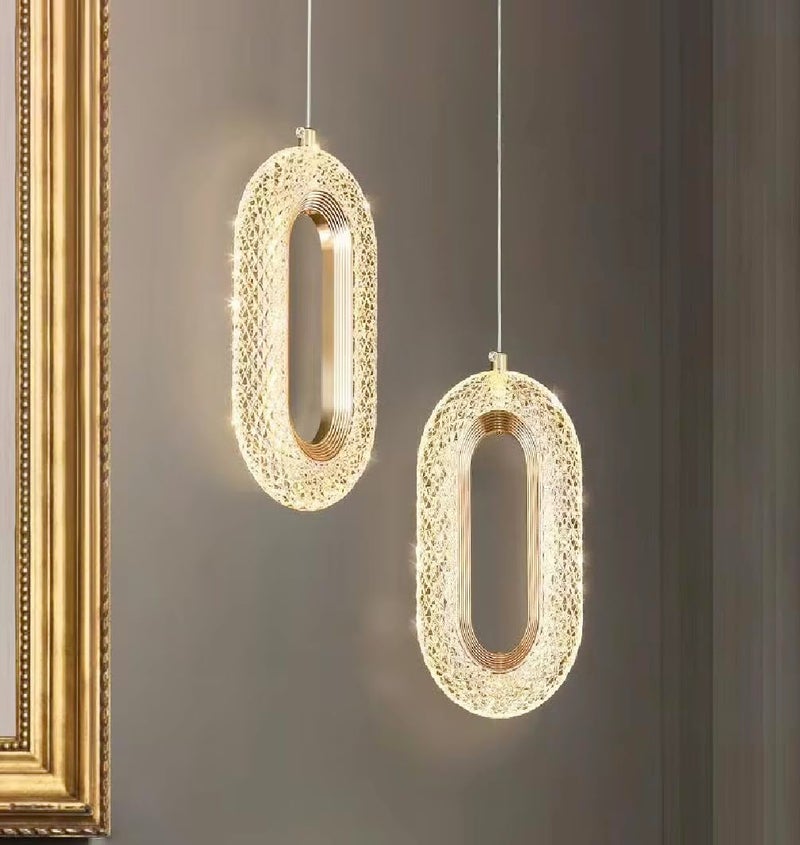 Groeien Pack of 2 |12W | 3 Color Gold Finish Modern LED Crystal Oval Hanging Pendant Ceiling Lamp Fixture | Chandelier for Home, Indoor, Outdoor,Living Room, Bedroom(Oval-Crystal Ring, 2) - Image 2