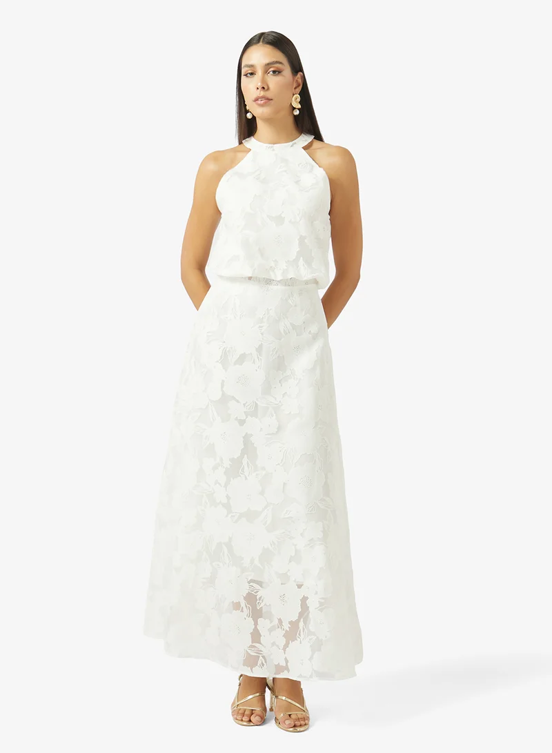 ELLA Halter Neck Lace Top With Ruffle Skirt Set