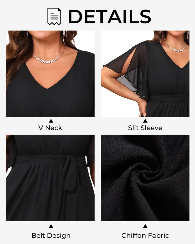 Talisea Plus Size Cocktail Dress Black Wedding Guest Formal Chiffon Short Sleeve High Low Semi Formal Dress Curvy Women - Image 5