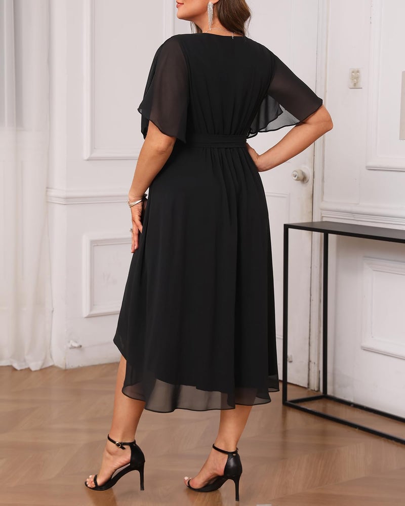 Talisea Plus Size Cocktail Dress Black Wedding Guest Formal Chiffon Short Sleeve High Low Semi Formal Dress Curvy Women - Image 3