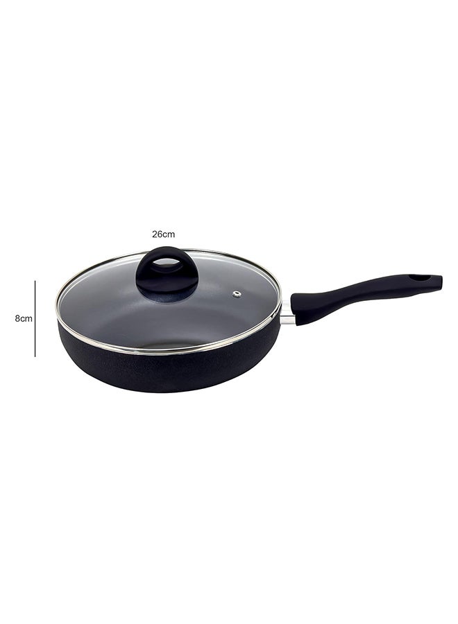 Beefit Deep Fry Pan With Glass Lid 26Cm Black Granite Coated Color, Aluminum Non-Stick Frypan With Ceramic Coating Mini Cookware With Pour Spouts Frying Pans - Image 3