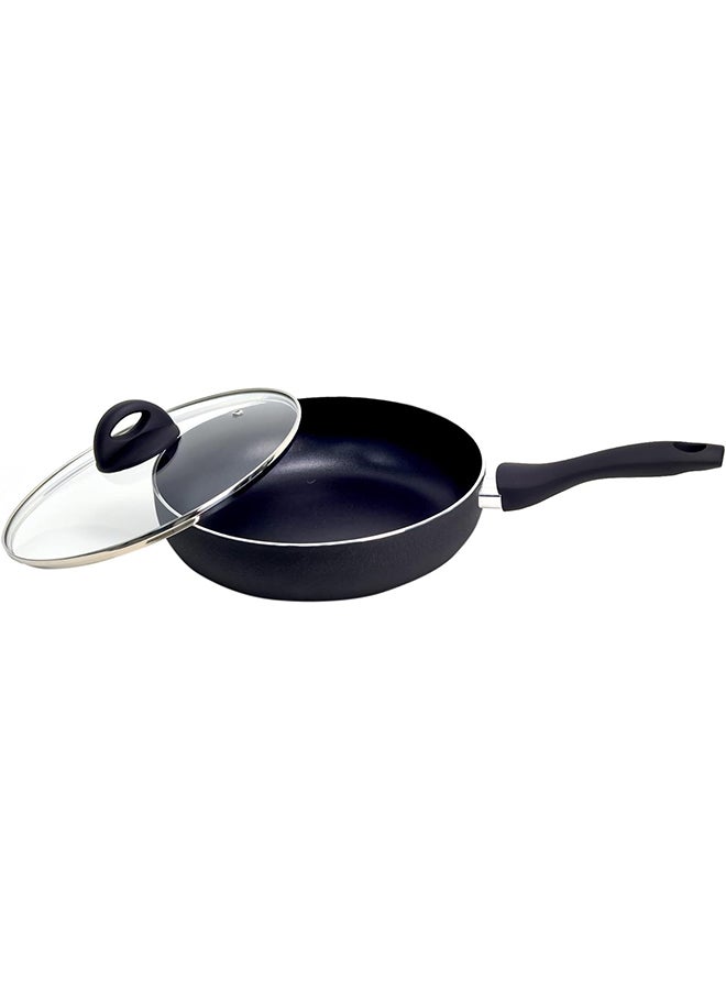 Beefit Deep Fry Pan With Glass Lid 26Cm Black Granite Coated Color, Aluminum Non-Stick Frypan With Ceramic Coating Mini Cookware With Pour Spouts Frying Pans - Image 1