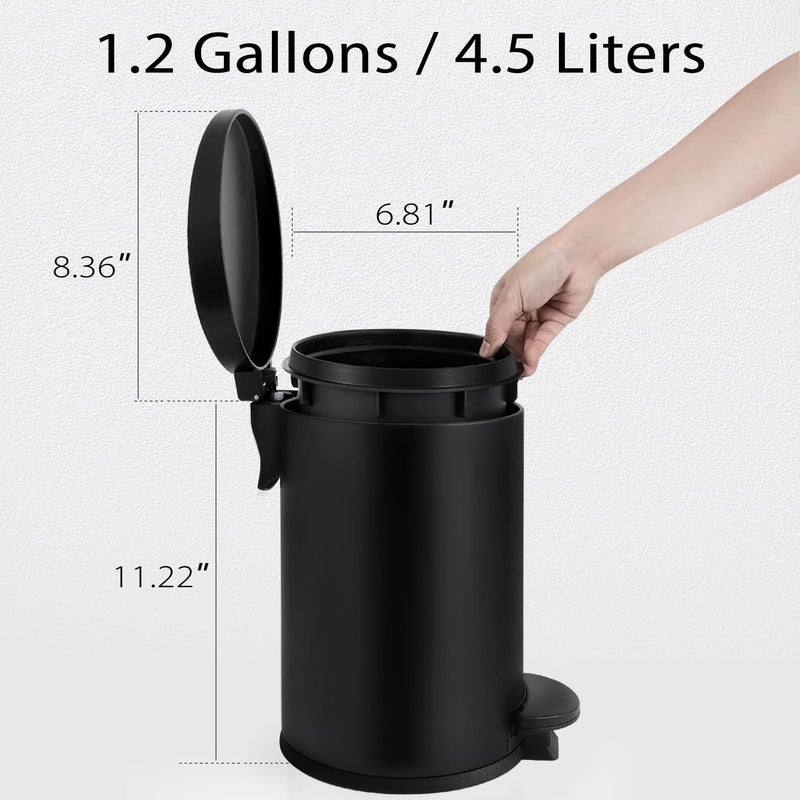 TIPGO 1.2 Gallon Small Black Trash Can, 4.5 Liters Bathroom Garbage Can with lid, Mini Step Trash Bin, Stainless Steel Wastebasket for Bathroom, Bedroom, Office (Matte Black) - Image 4