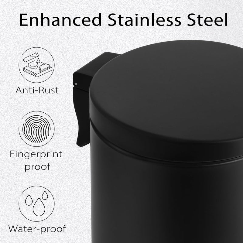 TIPGO 1.2 Gallon Small Black Trash Can, 4.5 Liters Bathroom Garbage Can with lid, Mini Step Trash Bin, Stainless Steel Wastebasket for Bathroom, Bedroom, Office (Matte Black) - Image 3