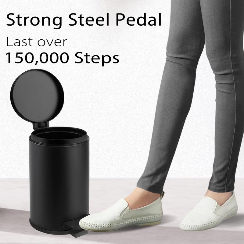 TIPGO 1.2 Gallon Small Black Trash Can, 4.5 Liters Bathroom Garbage Can with lid, Mini Step Trash Bin, Stainless Steel Wastebasket for Bathroom, Bedroom, Office (Matte Black) - Image 5