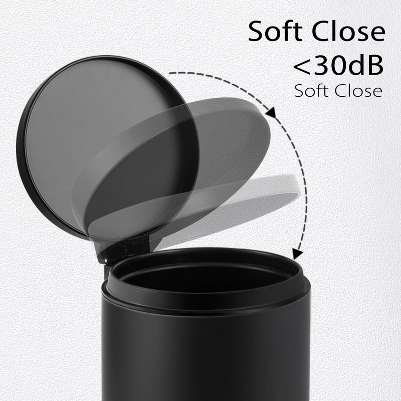 TIPGO 1.2 Gallon Small Black Trash Can, 4.5 Liters Bathroom Garbage Can with lid, Mini Step Trash Bin, Stainless Steel Wastebasket for Bathroom, Bedroom, Office (Matte Black) - Image 2