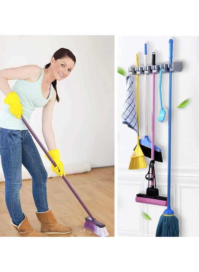 حامل تنظيم مكانس ومماسح يثبت على الحائط يستخدم لتنظيم ادوات البستنة والتخزين في الجراج وغرفة الغسيل مع خطافات، بلاستيك، رمادي - Image 5