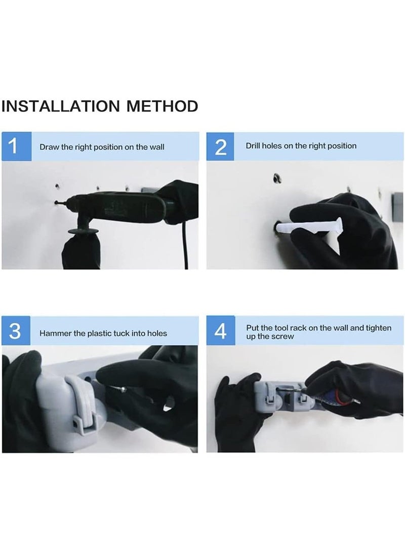 حامل تنظيم مكانس ومماسح يثبت على الحائط يستخدم لتنظيم ادوات البستنة والتخزين في الجراج وغرفة الغسيل مع خطافات، بلاستيك، رمادي - Image 2