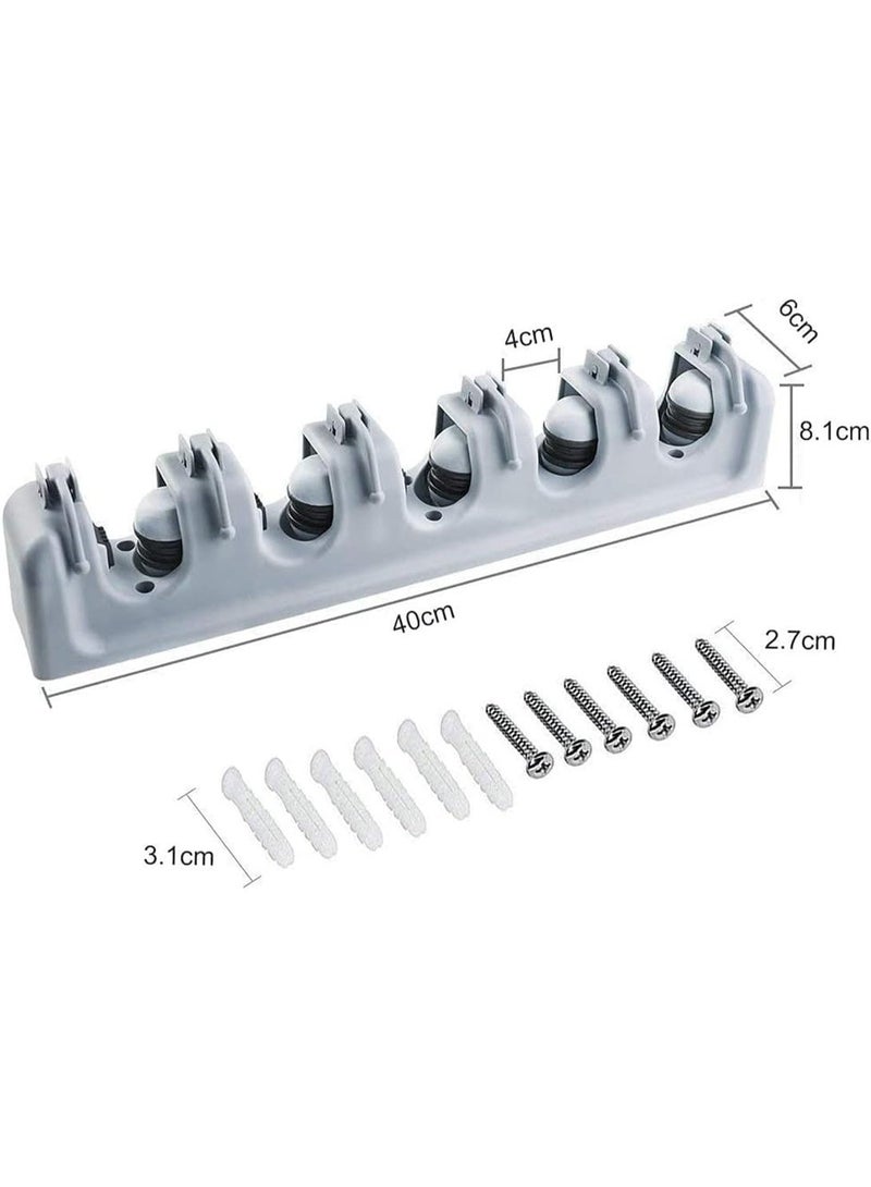 حامل تنظيم مكانس ومماسح يثبت على الحائط يستخدم لتنظيم ادوات البستنة والتخزين في الجراج وغرفة الغسيل مع خطافات، بلاستيك، رمادي - Image 3
