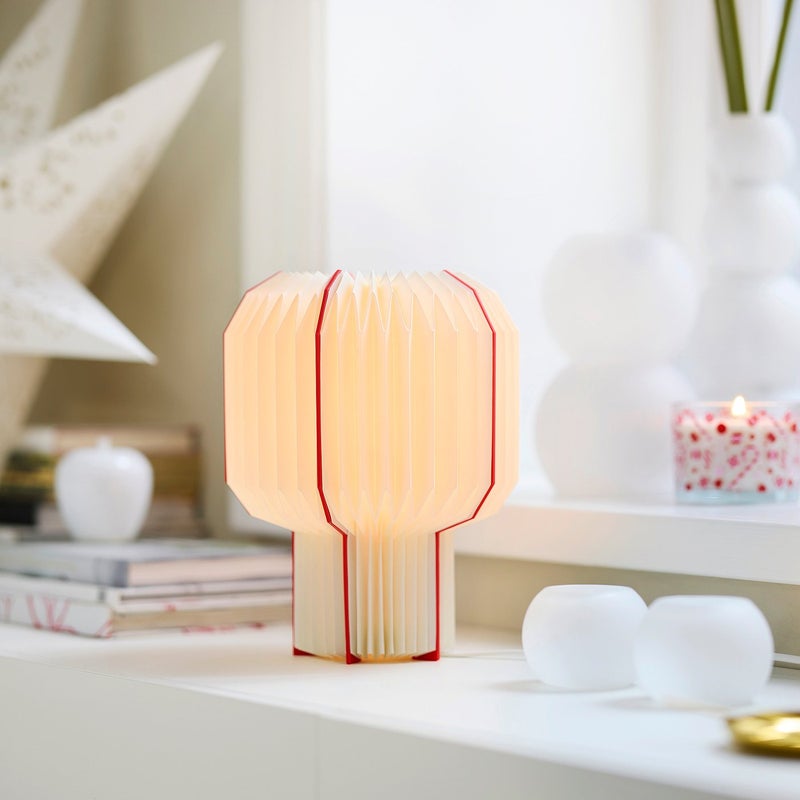 Strala Pleated Paper Table Lamp, White & Red, 30 cm - Image 2