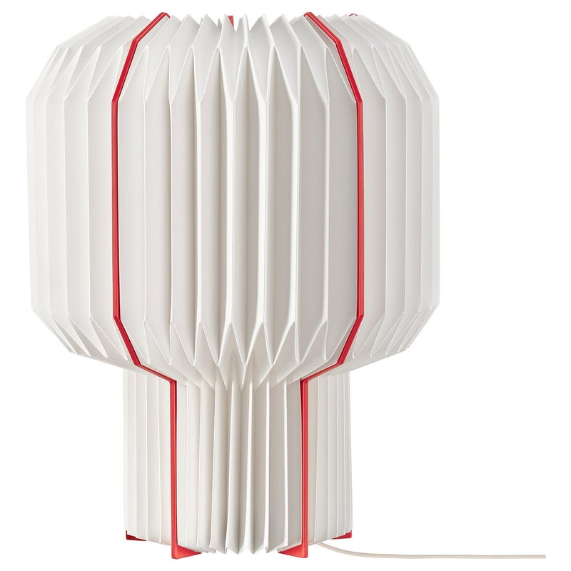 Strala Pleated Paper Table Lamp, White & Red, 30 cm - Image 1