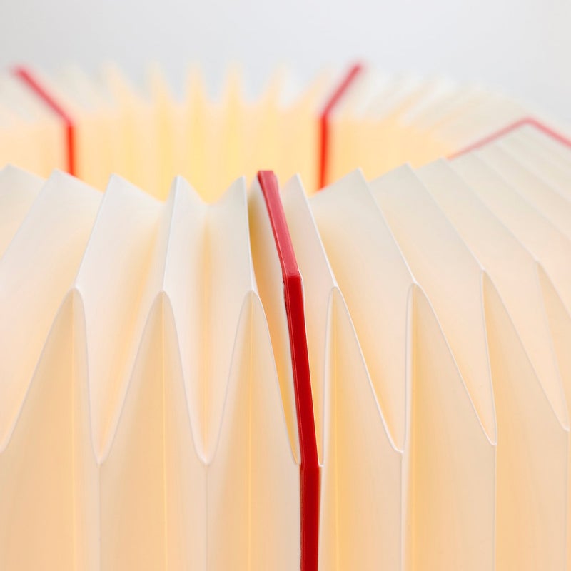 Strala Pleated Paper Table Lamp, White & Red, 30 cm - Image 3