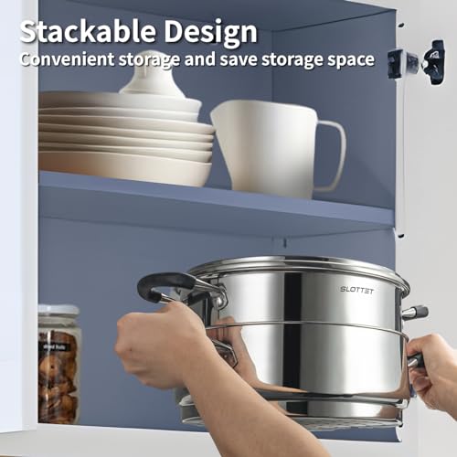 SLOTTET 6 Quart Stainless Steel Stock Pot with Steamer,6 Qt Multipurpose Stockpot with Stay-cool silicone Handle and Glass Lid,Soup Pot for Cooking - Image 2