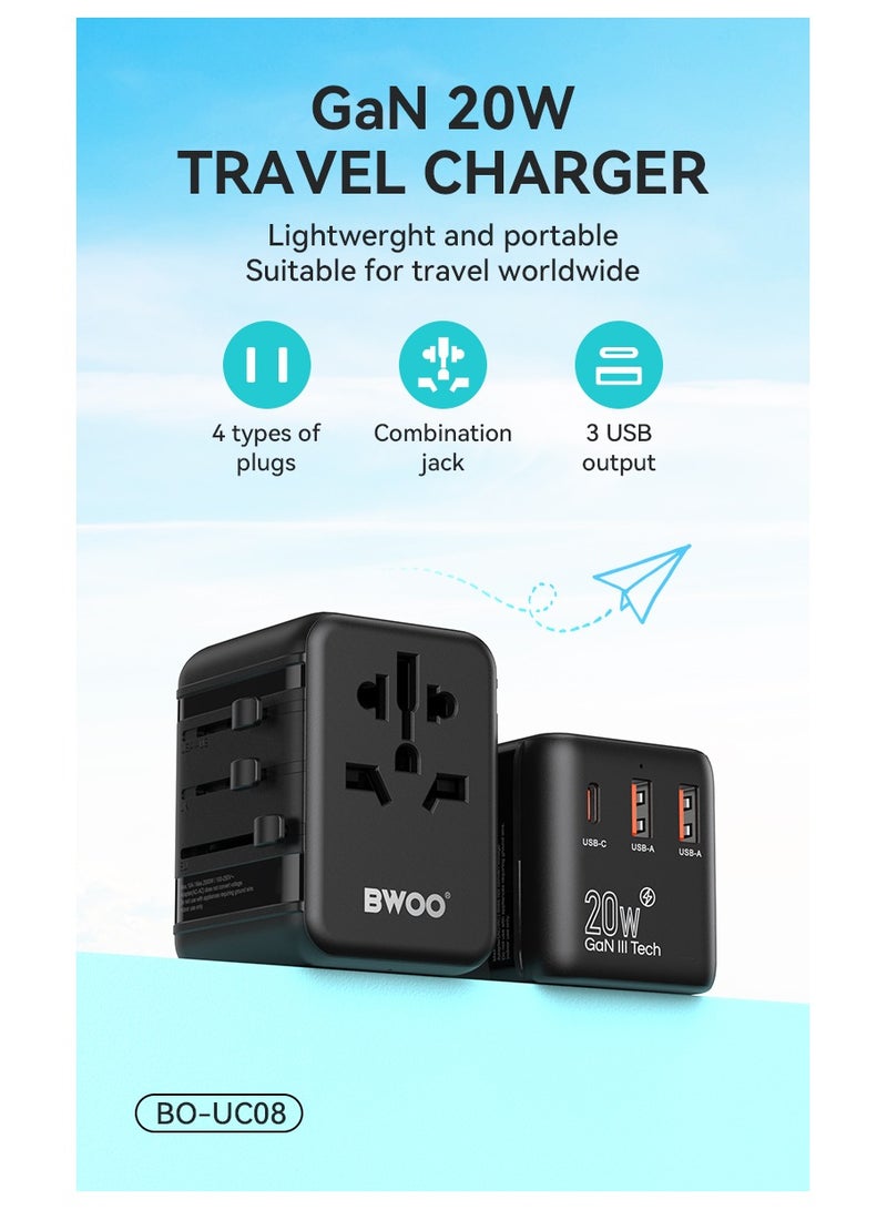 BWOO Gan Universal Travel Adapter Dc Pd 20W + Qc 18W - Image 4