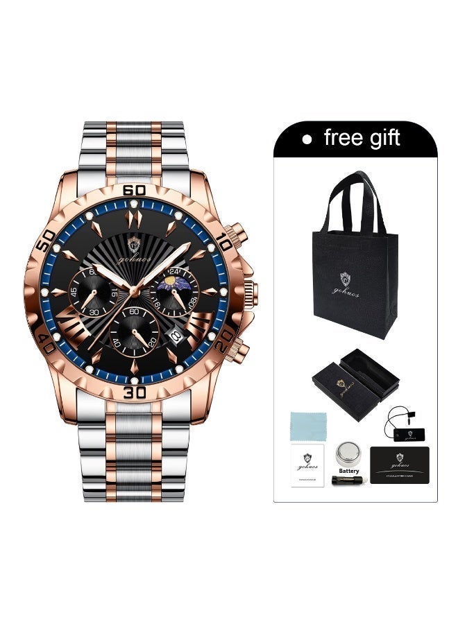GOHUOS Men's Watch, Top Brand Luxury Stainless Steel Band Chronograph Luminous Date Week Waterproof Quartz Business Fashion Wrist Watch - 44mm - Father or Boyfriend Gift - Image 2