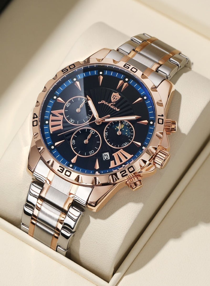 GOHUOS Men's Watch, Top Brand Luxury Stainless Steel Band Chronograph Luminous Date Week Waterproof Quartz Business Fashion Wrist Watch - 44mm - Father or Boyfriend Gift - Image 4