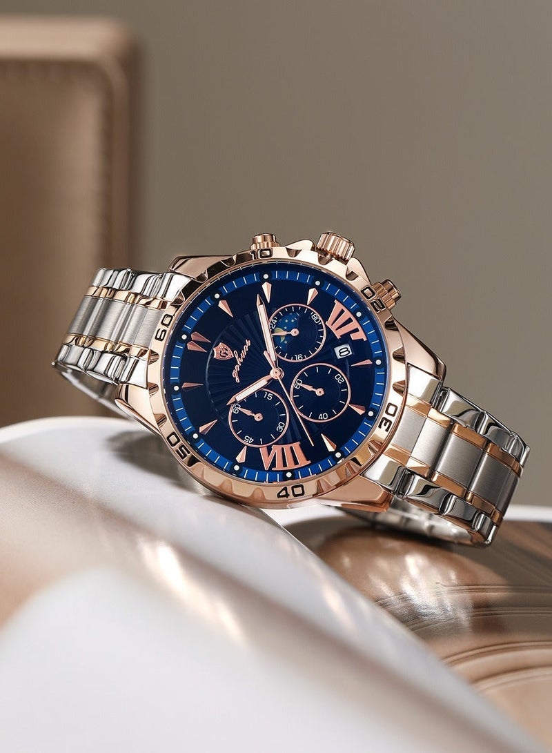GOHUOS Men's Watch, Top Brand Luxury Stainless Steel Band Chronograph Luminous Date Week Waterproof Quartz Business Fashion Wrist Watch - 44mm - Father or Boyfriend Gift - Image 5
