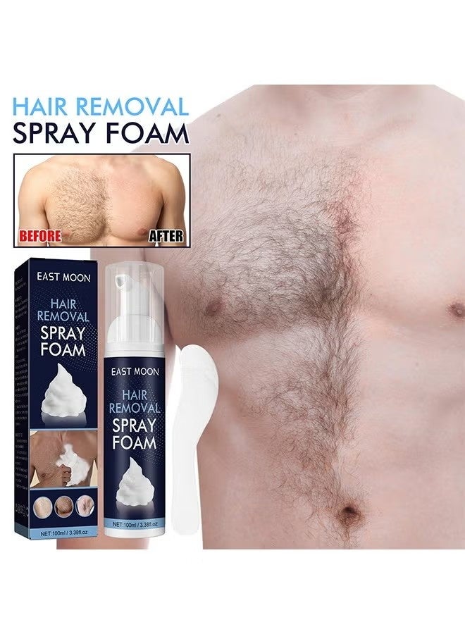 East Moon Hair Removal - Hair Removal Mousse Foam Spray For Men, Painless Hair Removal Spray Armpit Gentle Hair Remover Refreshing Quick Hair Removal Spray, Safe Hair Depilatory For Male Underarm, Chest, Back, Legs 100ML - Image 1