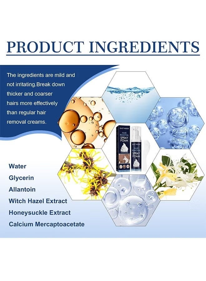 East Moon Hair Removal - Hair Removal Mousse Foam Spray For Men, Painless Hair Removal Spray Armpit Gentle Hair Remover Refreshing Quick Hair Removal Spray, Safe Hair Depilatory For Male Underarm, Chest, Back, Legs 100ML - Image 2