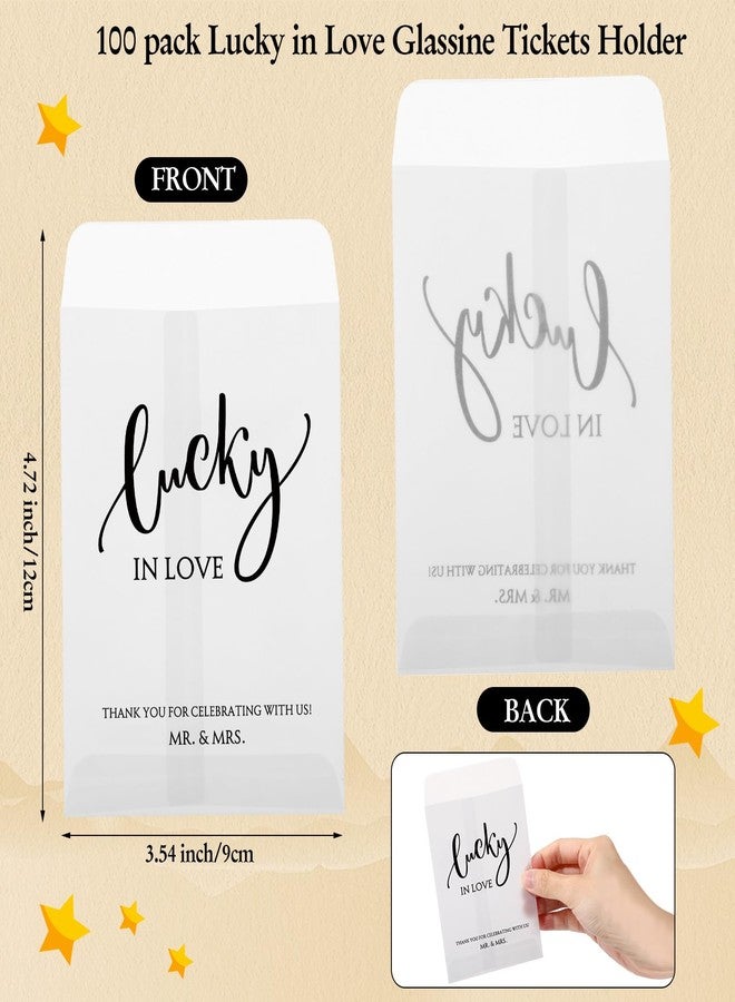 MotiMind 100 Pack Wedding Favors for Guests Glassine Envelope Lucky in Love Small Tickets Holder Scratch Card Holder with Thank You Message for Bridal Shower, 4.72 x 3.36 Inches - Image 2