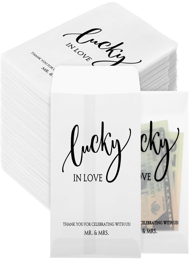 MotiMind 100 Pack Wedding Favors for Guests Glassine Envelope Lucky in Love Small Tickets Holder Scratch Card Holder with Thank You Message for Bridal Shower, 4.72 x 3.36 Inches - Image 1