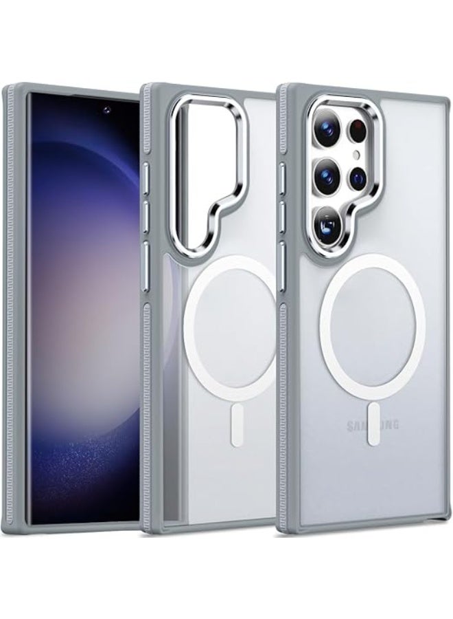 جراب لهاتف Samsung Galaxy S23 Ultra، جراب مغناطيسي مضاد للانزلاق مع حافة ناعمة من مادة TPU [يناسب Magsafe] [تم اختباره ضد السقوط] جراب خلفي شفاف غير لامع مقاوم للصدمات لهاتف Galaxy S23 Ultra 5G، رمادي/أبيض - Image 1