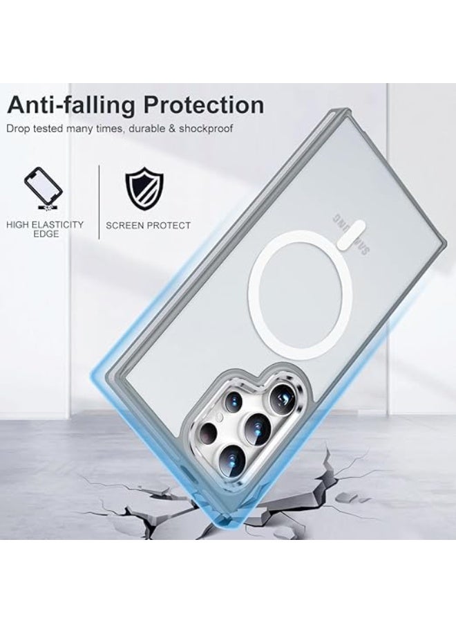 جراب لهاتف Samsung Galaxy S23 Ultra، جراب مغناطيسي مضاد للانزلاق مع حافة ناعمة من مادة TPU [يناسب Magsafe] [تم اختباره ضد السقوط] جراب خلفي شفاف غير لامع مقاوم للصدمات لهاتف Galaxy S23 Ultra 5G، رمادي/أبيض - Image 2