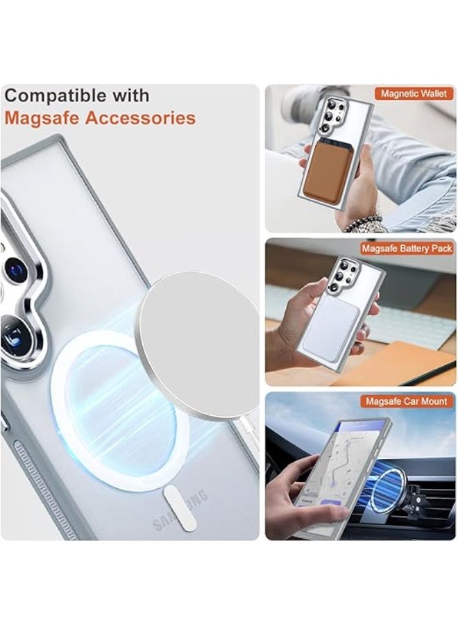 جراب لهاتف Samsung Galaxy S23 Ultra، جراب مغناطيسي مضاد للانزلاق مع حافة ناعمة من مادة TPU [يناسب Magsafe] [تم اختباره ضد السقوط] جراب خلفي شفاف غير لامع مقاوم للصدمات لهاتف Galaxy S23 Ultra 5G، رمادي/أبيض - Image 4