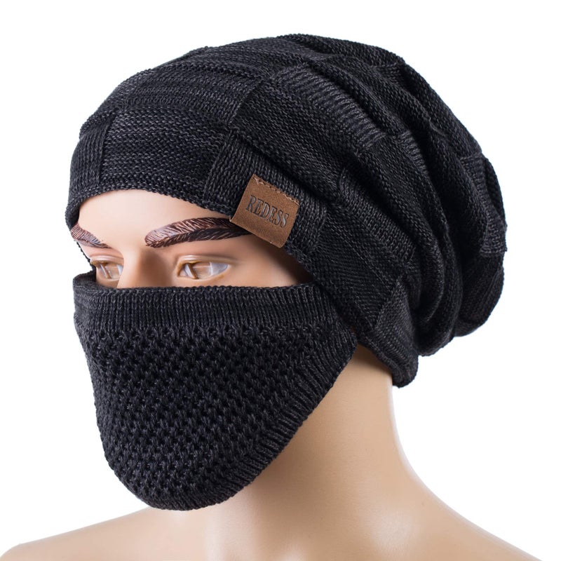 REDESS قبعة بوني من REDESS للرجال والنساء قبعات شتوية دافئة محبوكة سميكة مع غطاء وجه - Image 2