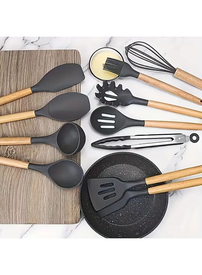 Silicone Kitchen Utensil Set 12 Pieces Heat Resistant Non Stick Cooking Tools For Home And Restaurant Use Black Perfect For Halloween Christmas Easter Thanksgiving - Image 4