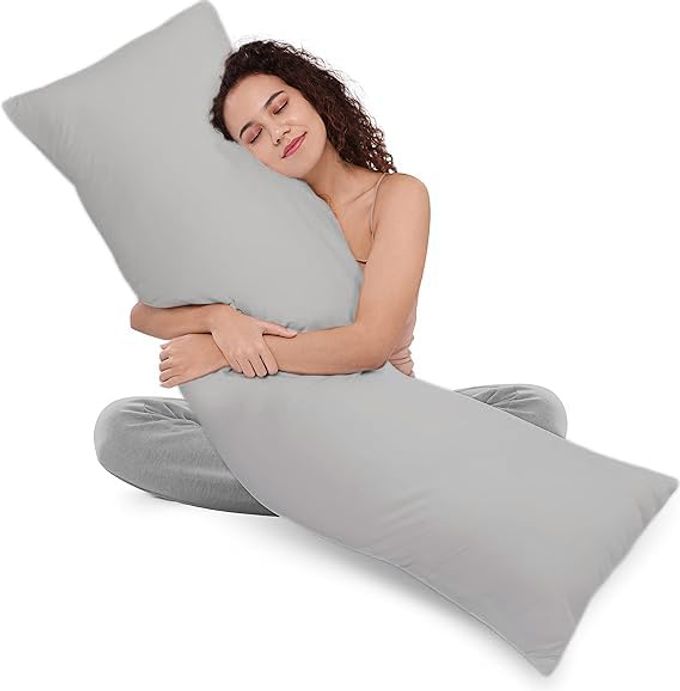 MATERNITY BACK SUPPORT LONG BODY PILLOW CUDDLE PILLOW LONG LARGE PILLOWS FOR USE DURING PREGNANCY SIDE SLEEPER PILLOW SILVER GREY 54 X 18 INCHES SET OF 2